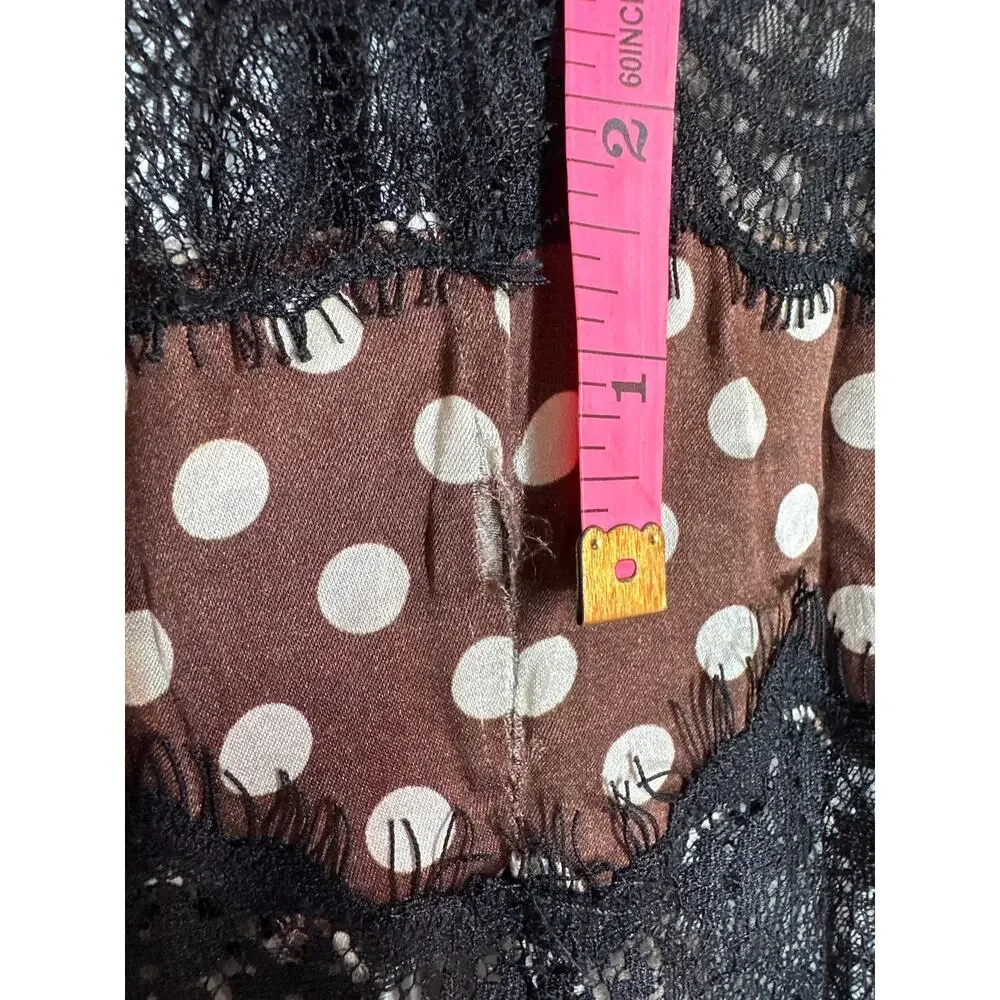 Ronny Kobo Holiday Dress Sleeveless V-Neck Lace Trim Midi Brown Polka Dot Medium - Picture 6 of 9